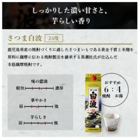 【毎月定期便】さつま白波＆黒白波＆さくら白波1800ml×各2セット JJ18-0001全4回【配送不可地域：離島】【4088270】