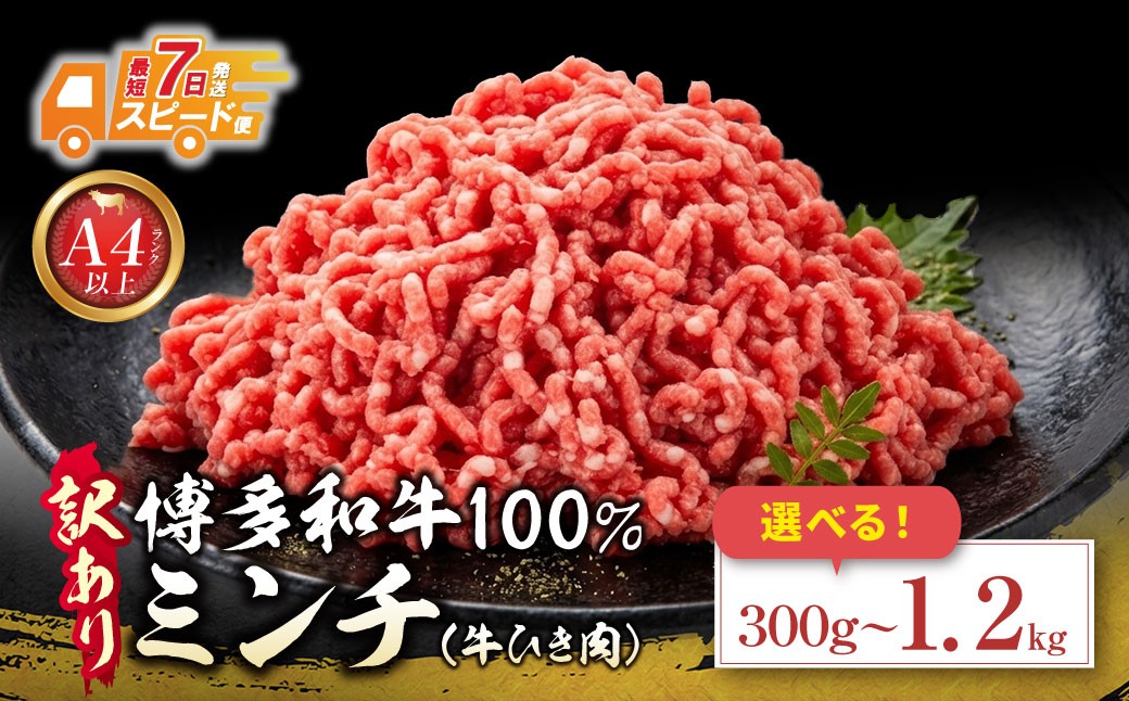 
                  選べる容量・お届け回数 博多和牛100%ミンチ(挽肉)【訳あり】300g～1.2kg 博多 和牛 牛肉 国産 和牛 人気 国産 冷凍 にく お肉 ミンチ おかず 家庭用 福岡 定期便 Z59
                
