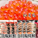 【ふるさと納税】甘塩紅鮭5切×10P、甘塩時鮭5切×10P、いくら醤油漬け100g×5Pセット E-30002