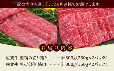 【全12回定期便】佐賀牛 至福の切り落としと希少部位焼肉食べ比べ 計9.6kg / 牧場直送 ブランド牛 和牛 黒毛和牛 小分け / 佐賀県 / 有限会社佐賀セントラル牧場 [41ASAA223]