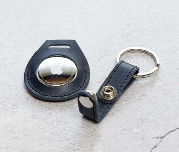 エアタグ用 キーホルダー カバー レザー 本革 キーリング apple airtag 【ネイビー】
