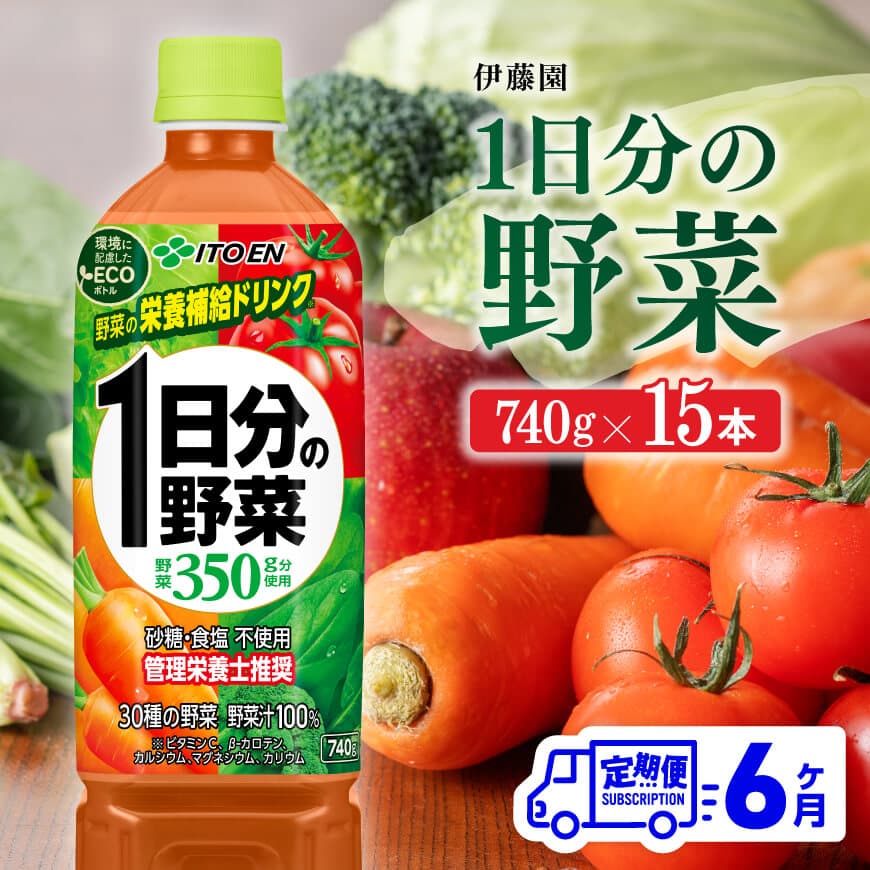 【６ヶ月定期便】 伊藤園 １日分の野菜 ペットボトル 740g×15本 【 飲料類 ソフトドリンク 野菜ジュース 】 宮崎県川南町[E7365t6]
