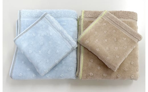 （今治タオルブランド認定品）ペロ フェイスタオル２枚・ハンカチ２枚 合計４枚セット (パウダーブルー/ミルキーベージュ) [I002720B/BE]