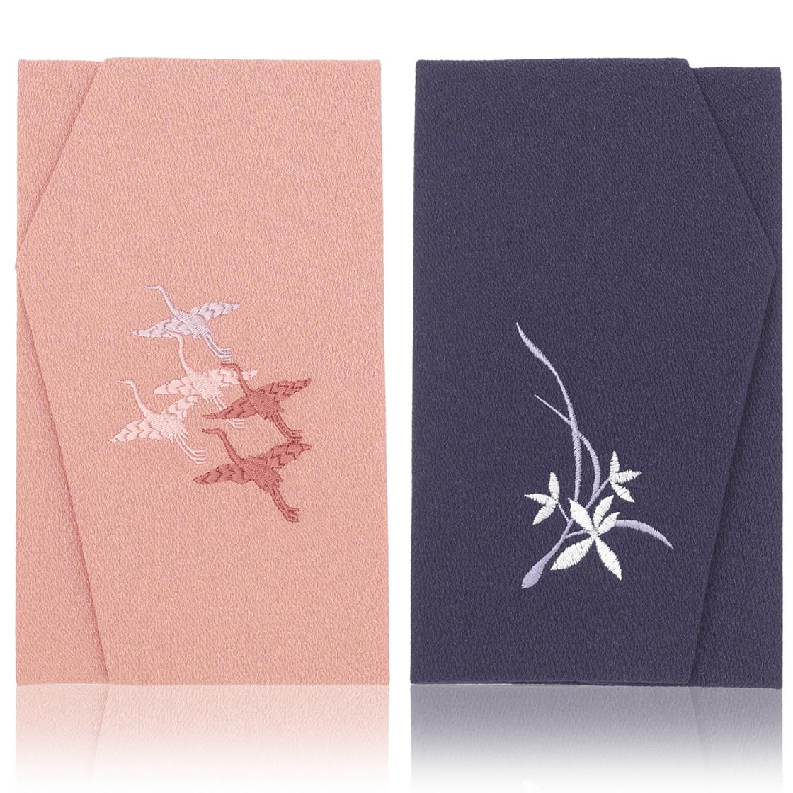 A312(多鶴)　慶弔刺繍ふくさセット（多鶴）ピンク/紫(左開き）