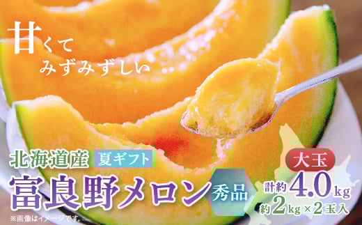 
                  ＜2026年発送　先行受付＞富良野メロン(赤肉) 夏ギフト 大玉秀品 2.0kg以上×2玉入計4kg【1700044】
                