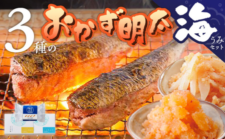 明太子屋がこだわった　おかず明太子　海セット _ 明太子 いか明太子 ゆず胡椒 数の子明太子 コリコリ プチプチ いわし明太 いわし 簡単調理 魚卵 おかず ごはんのお供 酒の肴 おつまみ グルメ 食品 海千 冷凍 お取り寄せ 福岡県 久留米市 送料無料 _Cs119