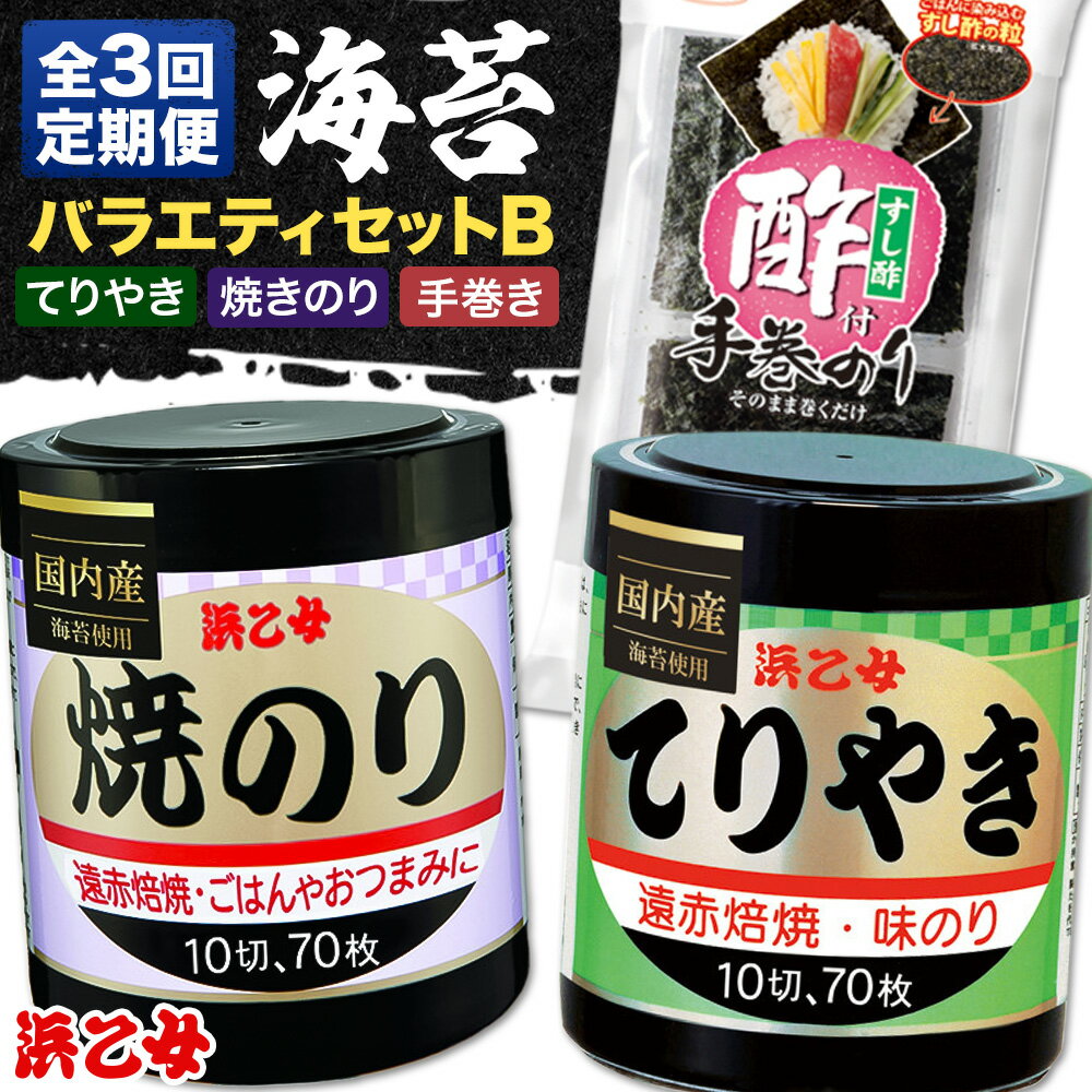 【ふるさと納税】【全3回定期便】海苔バラエティセットB 味のりてりやき 遠赤焙焼焼のり 酢付手巻のり 浜乙女《お申込み月の翌月から出荷開始》三重県 東員町 海苔 のり 味のり 遠赤焙焼 焼きのり 焼き海苔 酢付手巻のり 手巻きのり 国産 有明海苔 セット