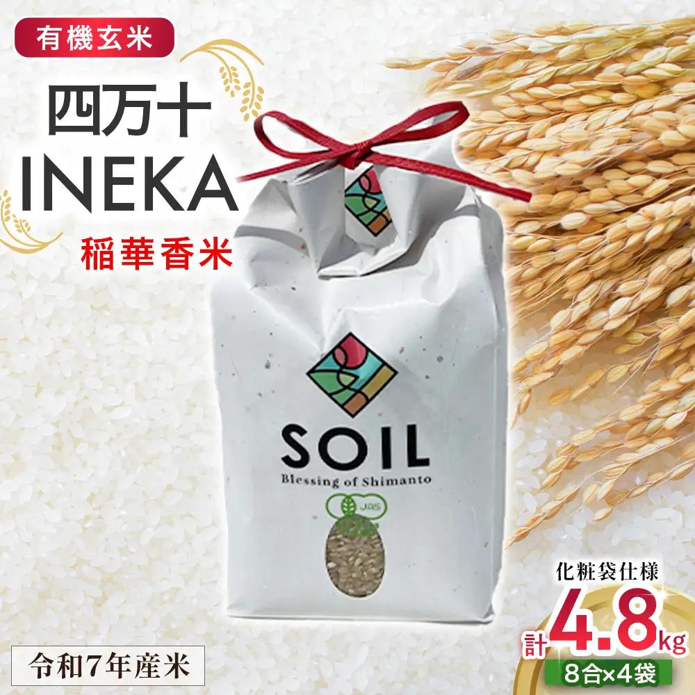 【有機玄米】希少な四万十の香る米 4.8kg（8合×4袋）四万十INEKA（稲華香米）化粧袋仕様 ／Fsg-Z02 小分け 便利 玄米 高知県 四万十町
