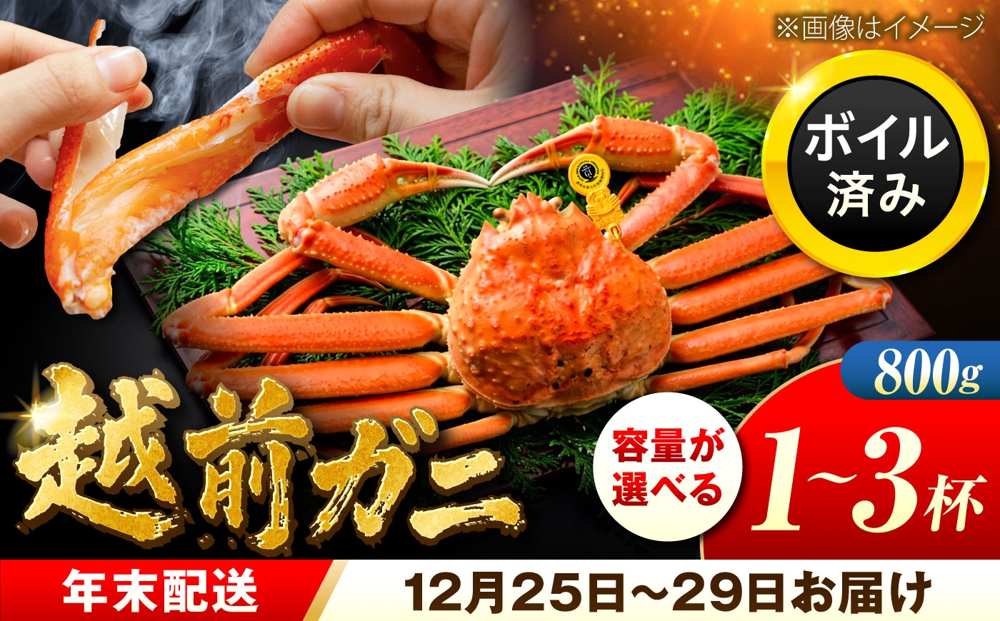 
                  越前がに 800ｇ＼選べる杯数／【先行予約/12月25日より順次発送】【年末希望】ズワイガニ ずわいがに ボイル 冷蔵 小浜市 / まるほ商店 【配送不可地域：北海道・沖縄・離島】[BFCS039] [BFCS040] [BFCS041]
                