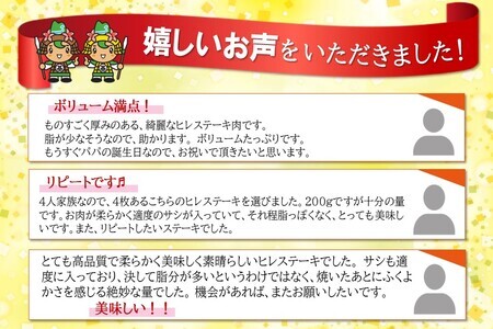 佐賀牛 ヒレステーキ 200g×4枚【佐賀牛 ヒレステーキ フィレステーキ ヒレ肉 フィレ やわらか 上質 サシ 美味しい クリスマス パーティー イベント お祝い ブランド肉】 H-F030015