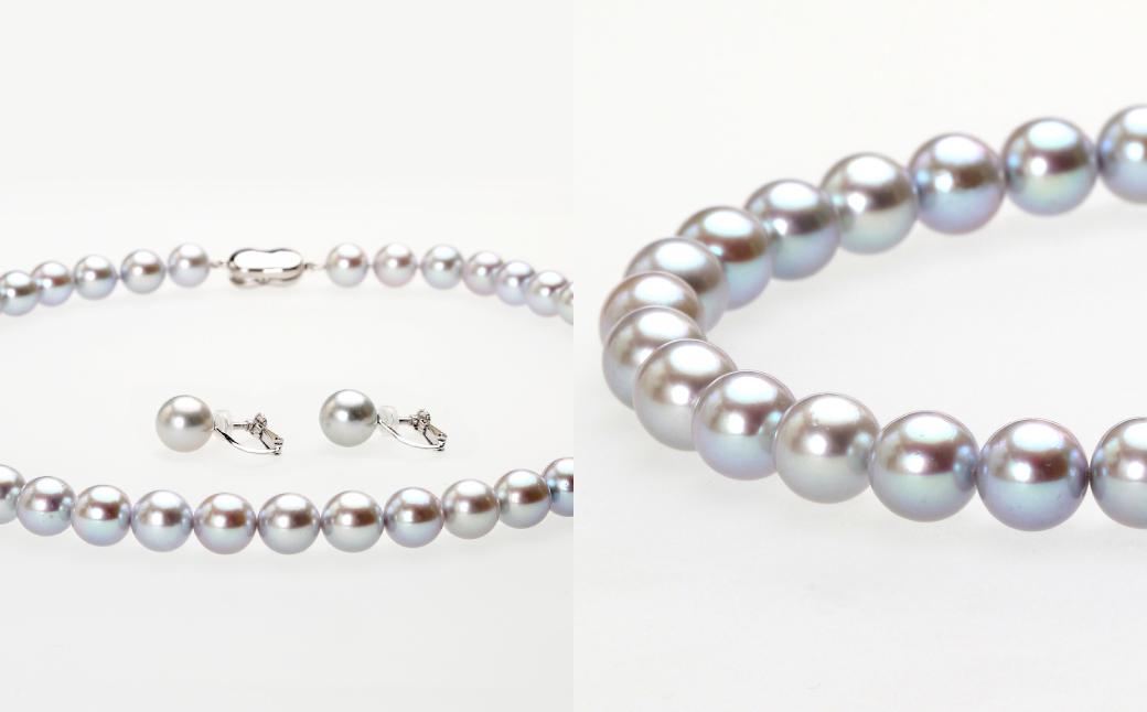 あこや真珠 (9−9.5mm珠、グレー系) ネックレス & イヤリング セット ／ ジュエリー アクセサリー パール 長崎県 長崎市