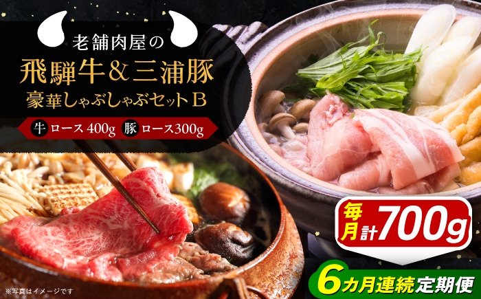 
                  【6回定期便】 牛肉 飛騨牛ロース400g 三浦豚ロース300g 豪華しゃぶしゃぶセットB 各種類1パック / 飛騨牛 三浦豚 ロース セット 食べ比べ 和牛 国産 霜降り 肉 A5ランク 高級肉 ブランド牛 ブランド和牛 肉 牛肉 冷凍 焼き肉 しゃぶしゃぶ すき焼き お取り寄せ 贈答 ギフト 岐阜県 / 恵那市 / 岩島屋 [AUAJ049]
                