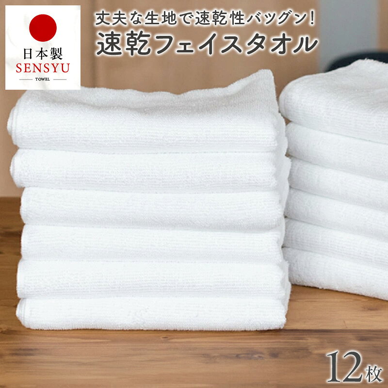 【ふるさと納税】220匁 速乾フェイスタオル 12枚セット ホワイト 薄手 無地 耐久性 吸水力 単色 泉州タオル 年内発送 年内配送
