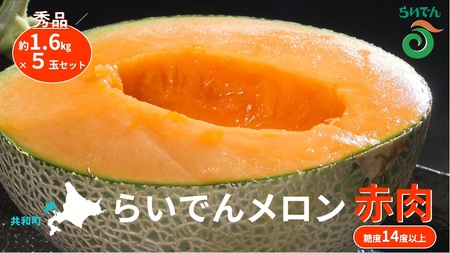 【先行予約】メロン 北海道 共和町産 らいでんメロン 赤肉 5玉 セット フルーツ 果物 産地直送 JAきょうわ 果実 メロン赤肉 （2026年8月下旬～9月上旬発送）