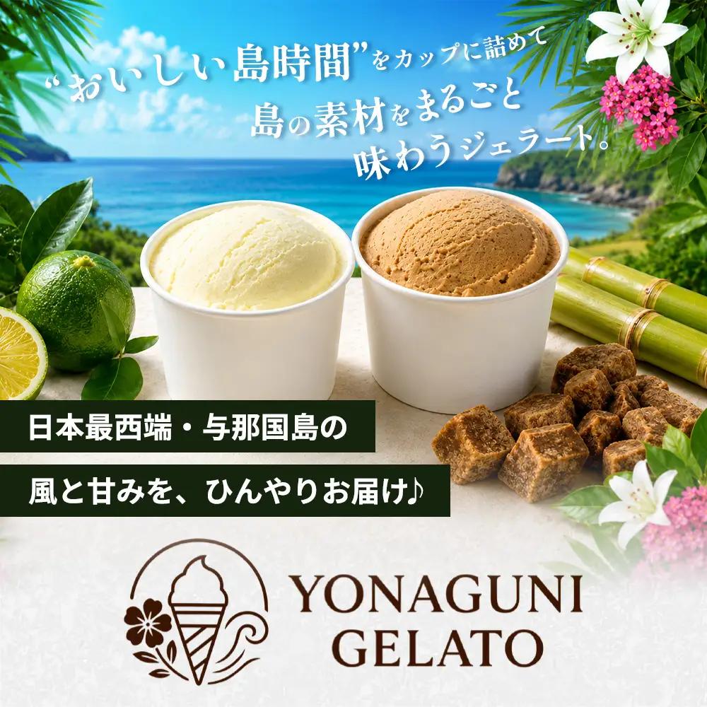 よなぐにジェラート （与那国島産のシークヮーサー ＆ 黒糖） 各2個  合計4個 KM-1│沖縄県 与那国町 与那国島 スイーツ デザート おやつ ジェラート アイス シークヮーサー 黒糖 食べ比べ 