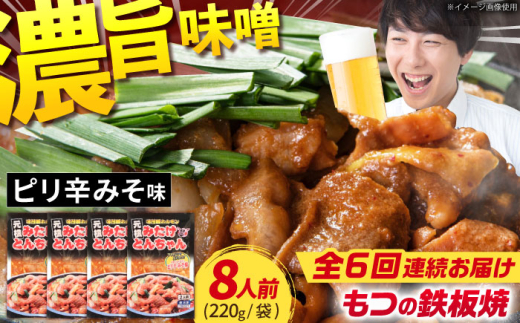 【6回定期便】岐阜県産豚もつの鉄板焼き「元祖みたけとんちゃん」ピリ辛みそ味（8人前） / モツ もつ 白もつ ホルモン / 御嵩町 / 藤よし [AVAA028]