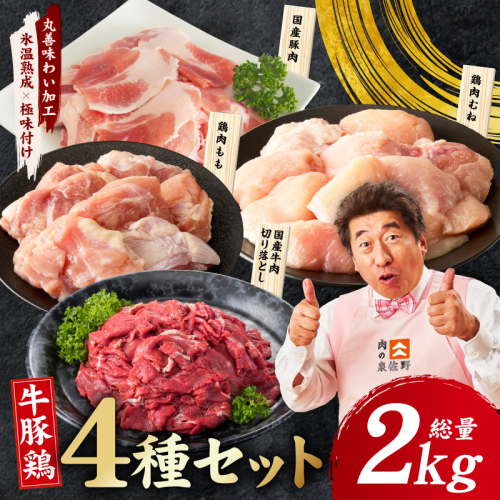 国産 牛豚鶏 4種セット 2kg【氷温熟成×極味付け 牛肉 豚肉 鶏肉 もも むね 食べ比べ 普段使い 味付き 小分け 訳あり サイズ不揃い】 mrz0402