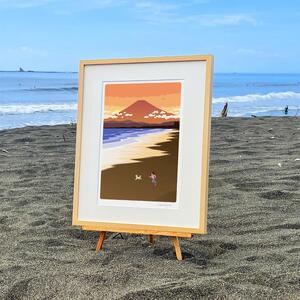 絵画 『 湘南ランドスケープ11：湘南の富士と夕焼けの軌跡 』 絵画【大/木地仕上げ】
