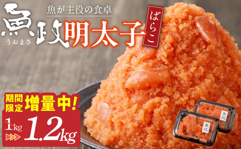 
            【期間限定 増量中】魚が主役の食卓 魚政 明太子ばらこ1キロ（600g×2）_明太子ばらこ 魚政明太子 辛子明太子 1.2kg 魚 主役 食卓 魚政 ご飯 お供 パスタ サラダ 料理 美味しい 便利 すけとうだら 冷凍 福岡県 久留米市 ボーテックス お取り寄せ お取り寄せグルメ 送料無料_Cs112
          