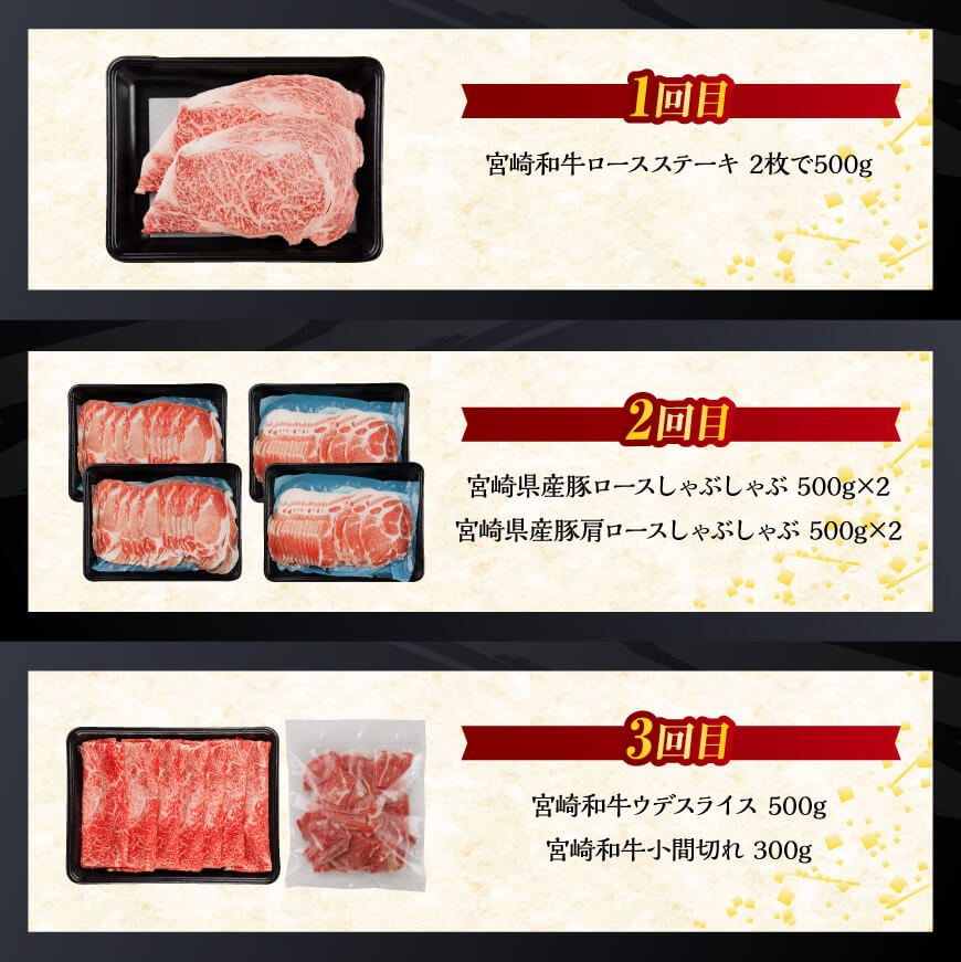 【訳あり定期便】宮崎和牛と宮崎県産豚肉6ヶ月定期便　肉牛牛肉ロースステーキロースしゃぶしゃぶウデスライス小間切れウデ焼肉牛肉黒毛和牛豚肉ミヤチク全6回定期便牛肉送料無料牛肉 [D0673t6]