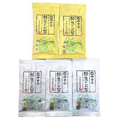 
＜伊勢茶＞　鈴鹿ブランド　鈴鹿のお茶詰め合わせ(冠茶100g×2袋・煎茶100g×3袋)【1036634】
