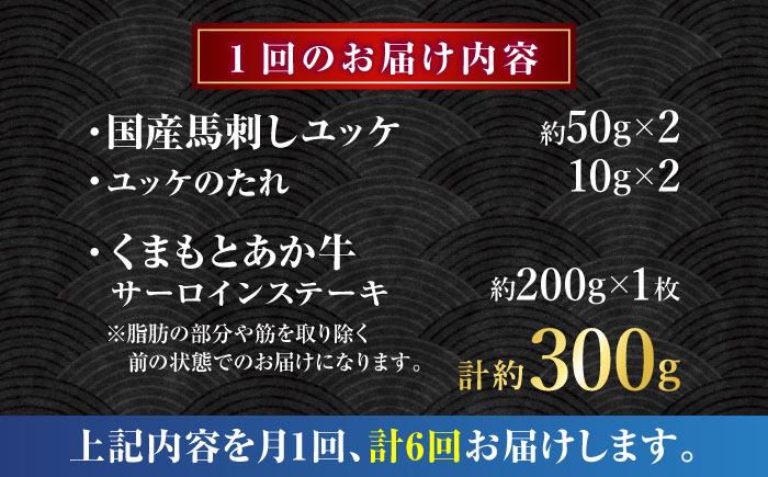 【全6回定期便】くまもとあか牛サーロインステーキと国産馬刺しユッケ贅沢セット 計約300g【有限会社 スイートサプライなかぞの】 [ZBV095]