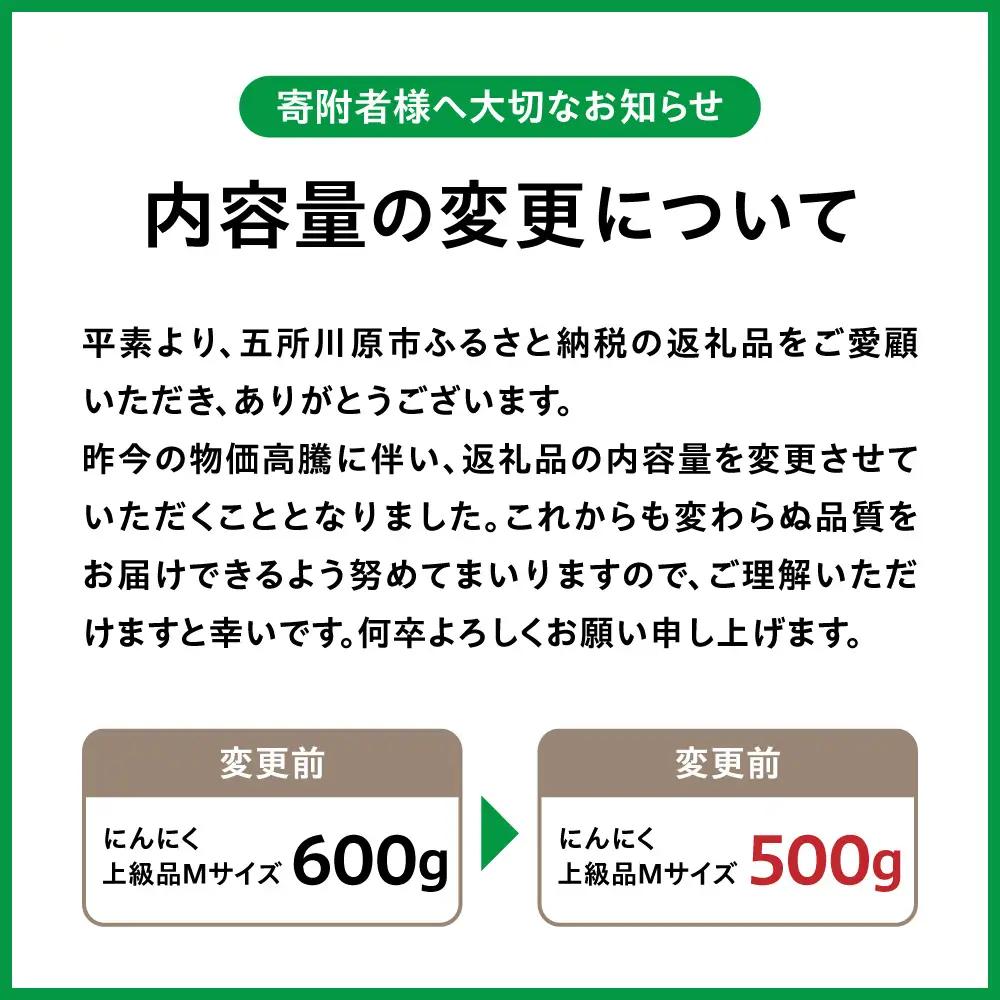 【8月上旬より順次発送】 青森県産にんにく 上級品・Ｍサイズ 500g ホワイト六片 にんにく