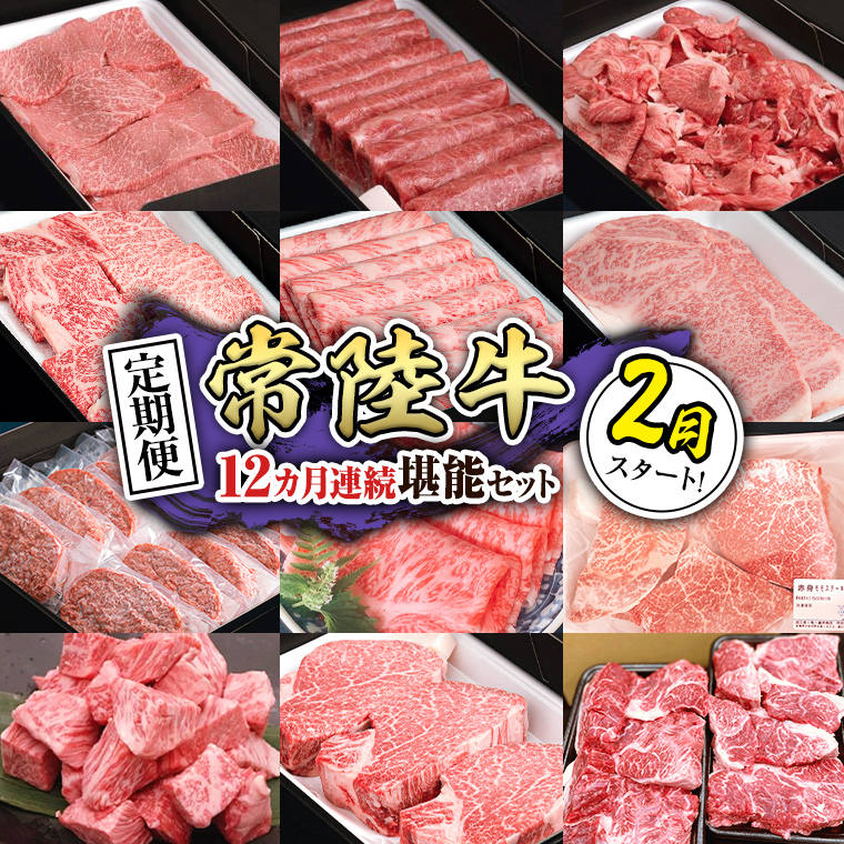 【定期便】【令和8年2月スタート】【全12回】『常陸牛』人気12か月堪能セット（12か月連続でお届け） お肉 肉 牛肉 ステーキ ハンバーグ サーロイン 赤身 切り落とし 霜降り カルビ