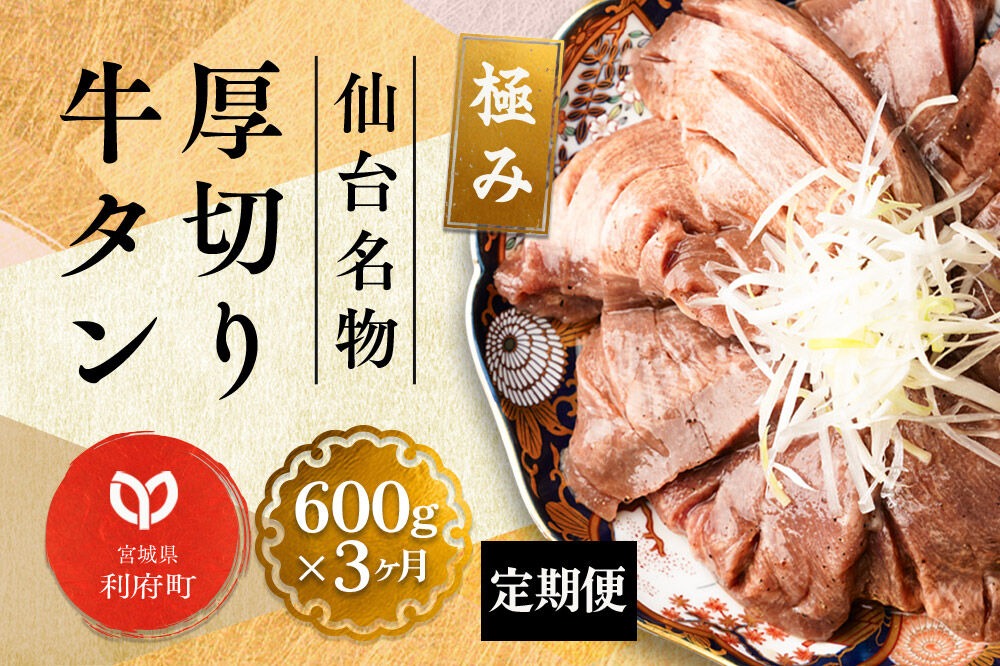 《定期便3ヶ月》仙台名物 厚切り 牛タン 塩仕込み 600g(200g×3P)  小分け スライス 焼くだけ 簡単調理 [牛タン 定期 焼くだけ 簡単 小分け 塩ダレ 希少 部位 タン中 タン元 仙台 肉厚 人気 おいしい 美味 焼肉 バーベキュー BBQ 宮城県 利府町 船田食品]|06_fss-020603