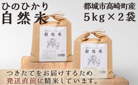 都城市高崎町産ひのひかり「自然米」10kg_MJ-6803_(都城市) 5kg×2袋 宮崎県都城市産ヒノヒカリ 白米/お米10kg おこめ 九州宮崎県産 産地直送 精米 恵農場