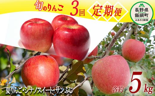 旬のりんご 訳あり 3種 《 定期便 》 5kg × 3回 Cコース 2026年9月上旬頃から2026年12月中旬頃まで順次発送予定 ふるさと振興公社 長野県 飯綱町 [0299]
