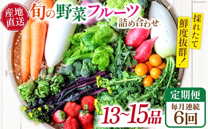 【6回定期便】毎月連続　「旬の野菜・フルーツ」 詰め合わせ セット（13品〜15品）/ 野菜 定期便 やさい 定期便 野菜セット やさいセット 春野菜 夏野菜 秋野菜 冬野菜 旬新鮮 / 南島原市 /長崎県農産品流通合同会社[SCB091]