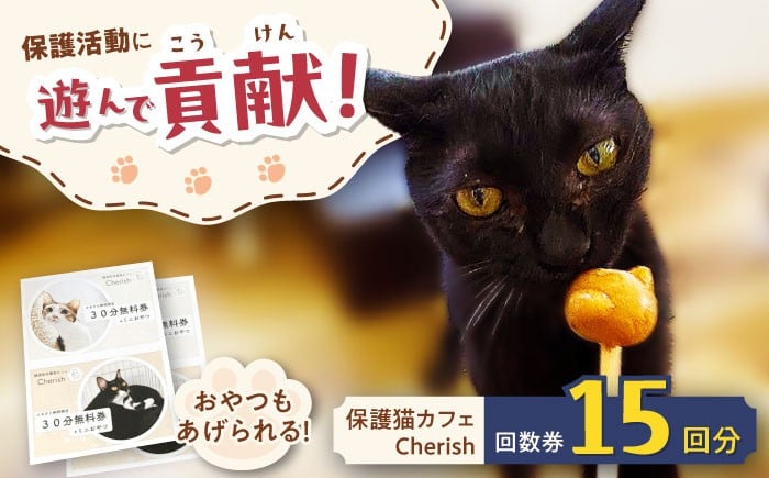 
            Cherish猫カフェ 回数券（15回分） 猫 ねこ ネコ 保護猫 支援 動物愛護 応援 大阪府高槻市／特定非営利活動Cherish [AODU003]
          
