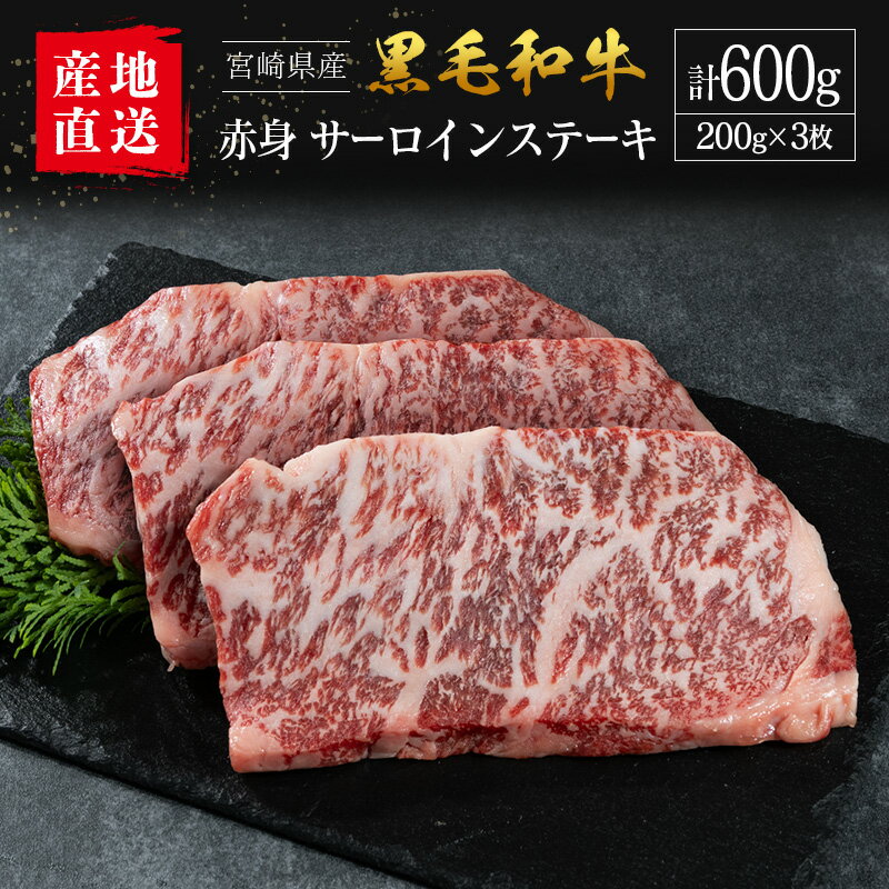 【ふるさと納税】【産地直送】宮崎県産 国産 黒毛和牛 赤身 サーロインステーキ 200g×3枚
