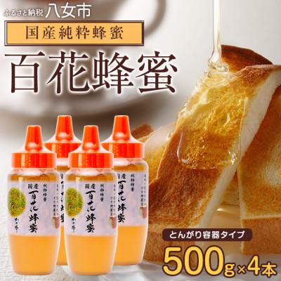 ふるさと納税 八女市 かの蜂の国産純粋蜂蜜 百花蜂蜜 2kg(500gとんがりポリ容器×4本)八女市