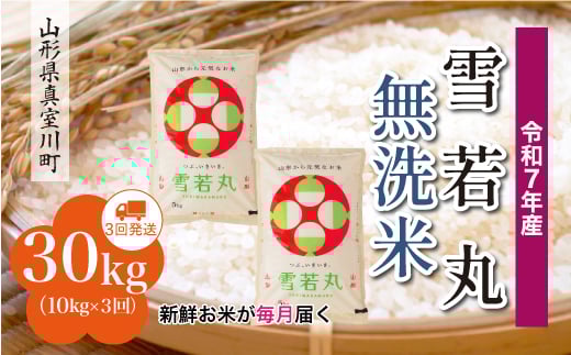 ＜令和7年産米＞ 雪若丸 【無洗米】 定期便 30kg （10kg×1ヶ月間隔で3回お届け）＜配送時期指定可＞　山形県真室川町