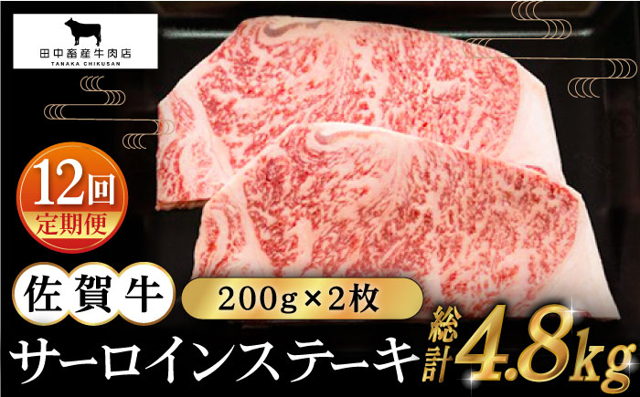 
【全12回定期便】佐賀牛 サーロインステーキ 200g×2枚【田中畜産牛肉店】 [HBH055]
