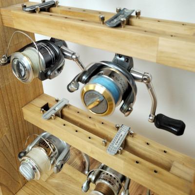 ふるさと納税 横手市 ロッドスタンド10本掛け+リールスタンド片面Mサイズ 【本体:ライトブラウン　フェルト:ブラック】 |  | 02