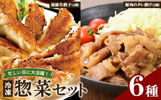 冷凍 惣菜 詰め合わせ セット 鹿児島 たれ漬け豚肉 2種と 黒豚餃子 4種 食べ比べ  冷凍食品 お弁当 に 便利 おかず 詰合せ 豚 味噌漬け 味噌豚 ぎょうざ ギョーザ 鹿児島協同食品 国産 鹿児島県産 豚肉 使用（豚肉の醤油漬け280g、豚肉味噌漬け280g、生餃子4種 各12個）【01-008-40】