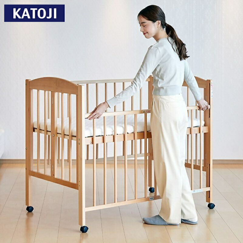 【ふるさと納税】カトージ 日本製折りたたみベビーベッドハイタイプ（ナチュラル）｜カトージ KATOJI ブランド 子育て お昼寝 子ども 子供 おしゃれ 赤ちゃん ベビー ベビー用品 ベビーベッド ベッド ハイシート 家具 かわいい 日本製 折りたたみ ストッパー スライド