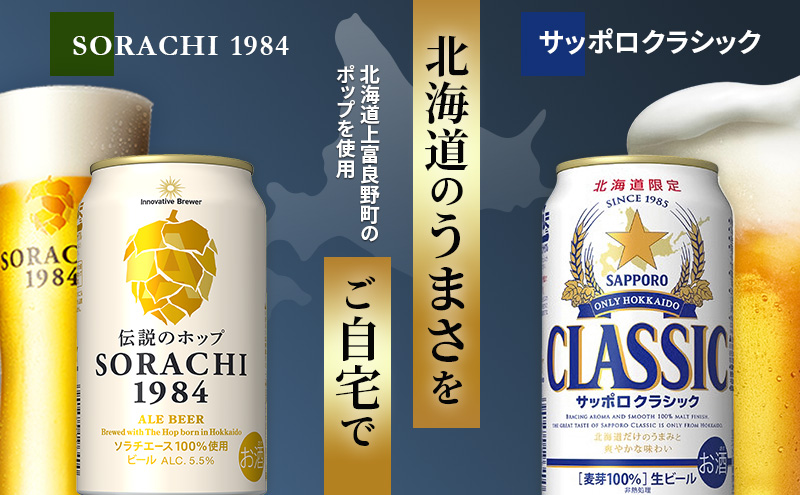 ビールの味くらべ！SORACHI VS クラシック 各350ml×6缶（合計12缶）缶ビール 飲み比べ お酒 酒 生ビール 飲み物 ギフト プレゼント お土産 贈答用 家飲み 晩酌 パーティー 缶ビールセット 上富良野町 北海道