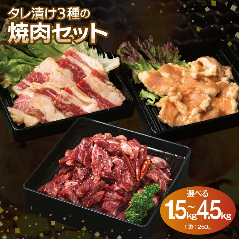 【ふるさと納税】タレ漬け 牛肉 3種 セット 満足 牛ハラミ 中辛タレ カルビ シマチョウ 生姜醤油タレ 選べる 内容量 1.5kg / 3kg / 4.5kg 味付け ハラミ 小分け 焼くだけ 簡単調理 BBQ 焼き肉 野菜炒め お取り寄せグルメ 大阪府 泉佐野市 送料無料 肉の泉佐野