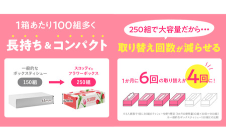 スコッティ ティシュー フラワーボックス 250組 60箱（5箱×12パック）【申込受付から最大120日程度で発送】（大容量 ティッシュペーパー 長持ち ティッシュペーパー コンパクト ティッシュペー