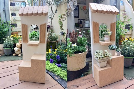 ＜Moon Rabbit＞メルヘンカラーのお家塀　≪雑貨 庭 ガーデニング 屋外 オブジェ 飾り棚 花台 インテリア≫    