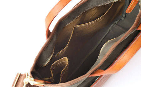 牛革かぶせ×帆布 手提げショルダー　ネイビー　【12203-0377-3】