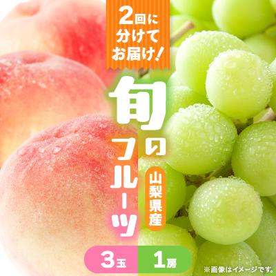 ふるさと納税 山梨市 【発送月固定定期便】桃3玉(1kg)　シャインマスカット1房(500g以上)全2回
