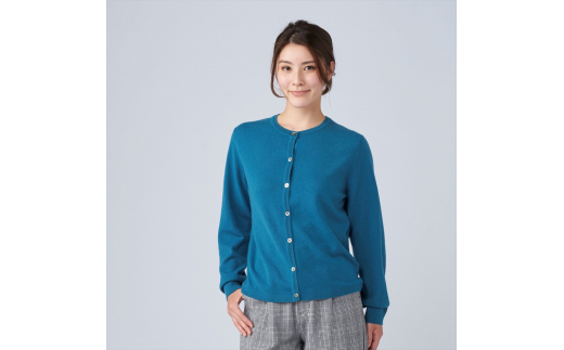 日本製 カシミヤ100% レディース クルーカーディガン ダークグリーン Sサイズ [2669]