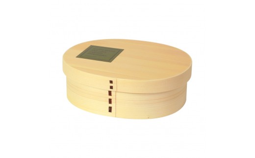 みよし漆器本舗 曲げわっぱ お弁当箱 900ml 約19×15×高さ6.1cm 小判型 北欧風 英字ロゴ グリーン 白木