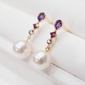 S085-499_あこや真珠 天草 ピアス 半貴石 7.5-8mm ホワイトピンク 真珠