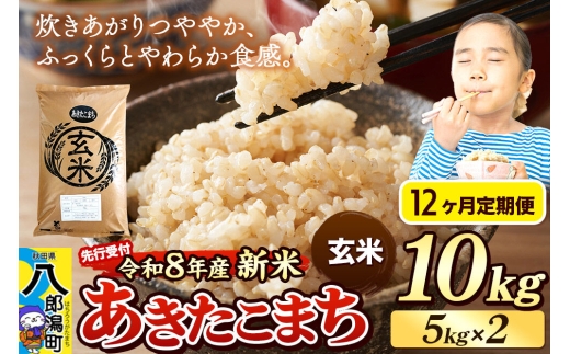 《令和8年産 新米受付》《定期便12ヶ月》米 あきたこまち 10kg（5kg×2袋）【玄米】秋田県産 [新米 先行予約 先行受付 米 コメ 玄米 あきたこまち おいしい 美味しい 安全 自然の恵み]